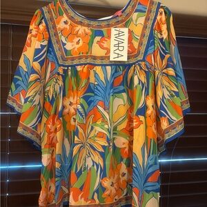 Flying Tomato Vibrant Floral Dress with Orange and Blue